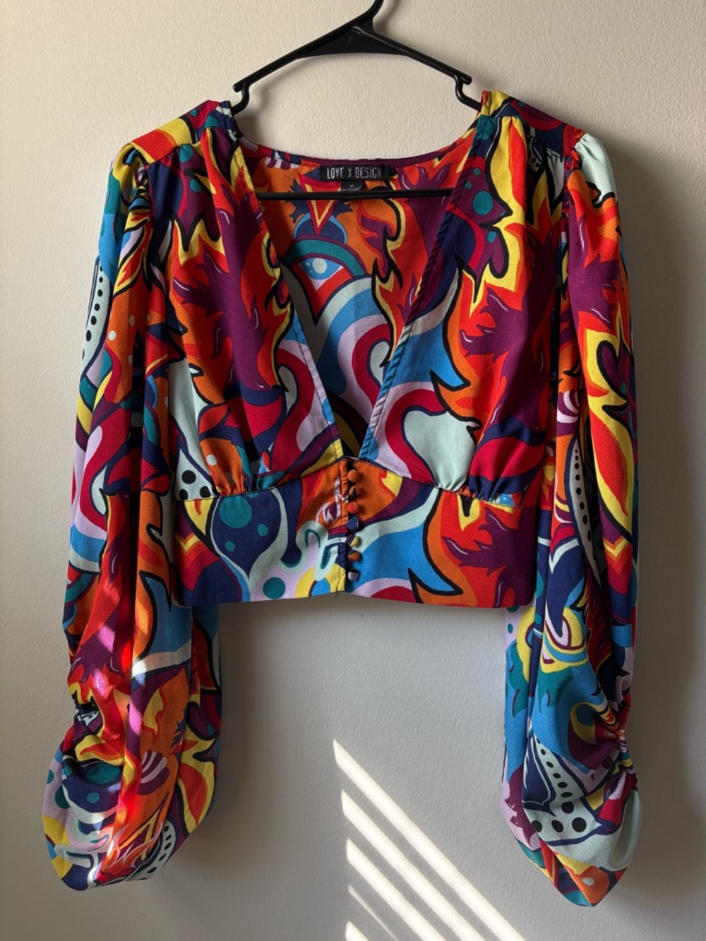 Love By Design Bold Multicolor V-Neck Cropped Blouse